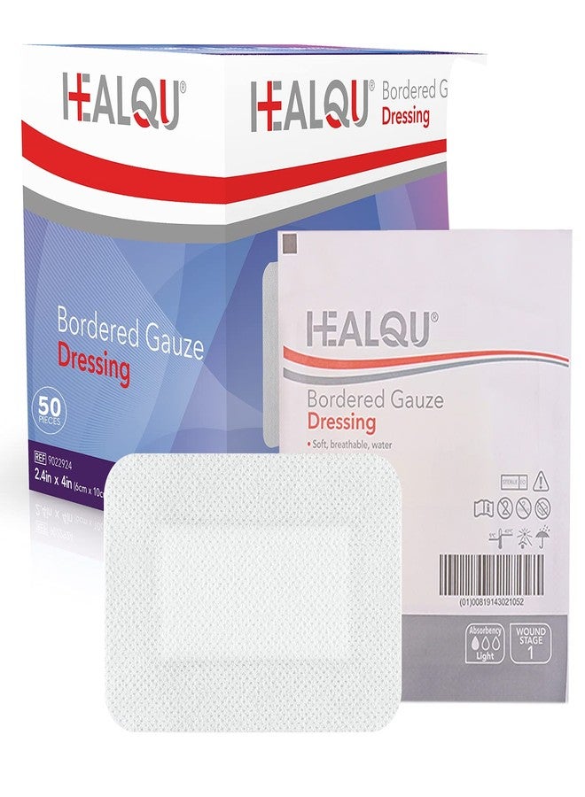 هيلكو ضمادات شاش معقمة من HEALQU - 50 ضمادة، 2.4 بوصة × 4 بوصة، مغلفة بشكل فردي، مع طبقة خلفية غير منسوجة مقاومة للماء - ضمادات جروح ناعمة وجيدة التهوية للإسعافات الأولية والطبية - Image 1